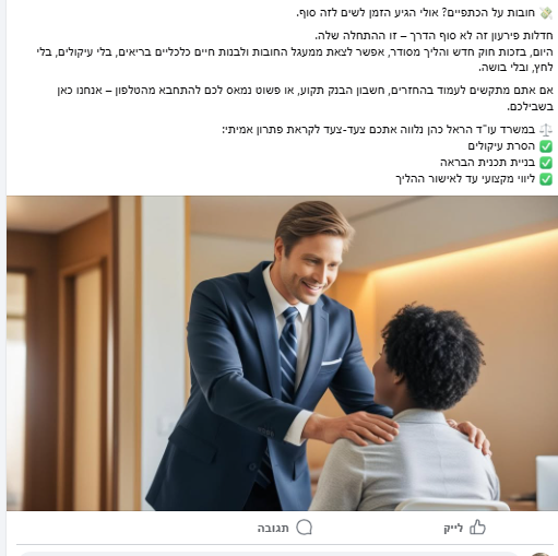 ניהול עמוד פייסבוק - הופכים את העמוד לחי ובועט כדי שהלקוחות יבינו שמדובר בעסק פעיל ומקצועי. מוזמנים לעיין בדוגמאות